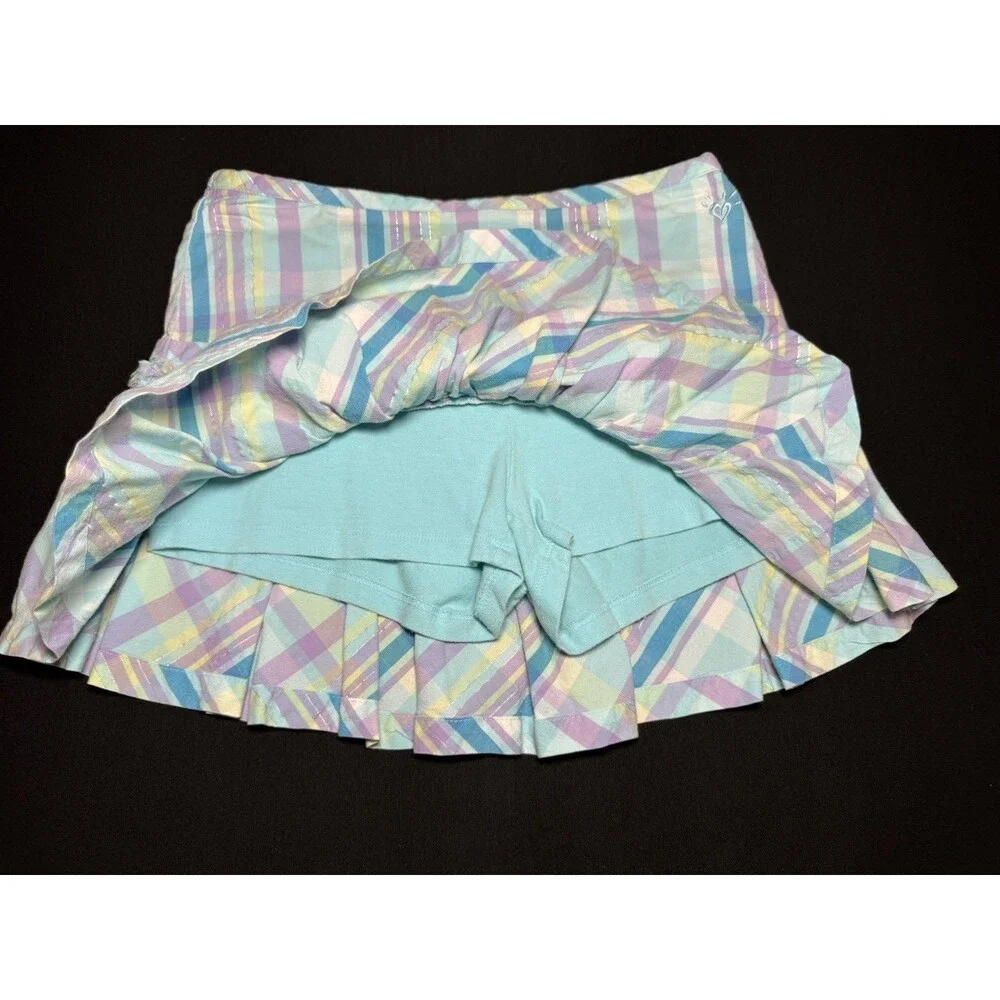 Y2K Justice Plaid Pleated Mini Skort Blue Sparkle Girls' 10 / 24